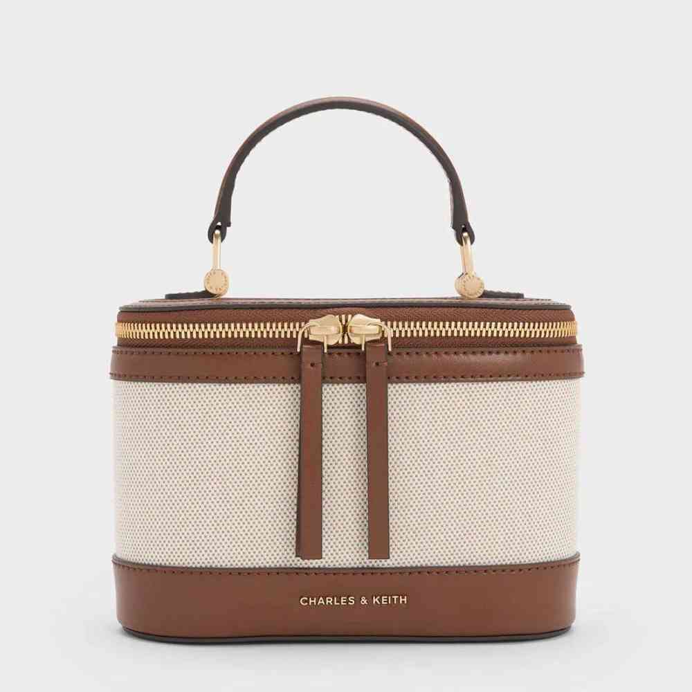 Charles & Keith Enola Brown & White Small Vanity Sling Bag-thumb-0