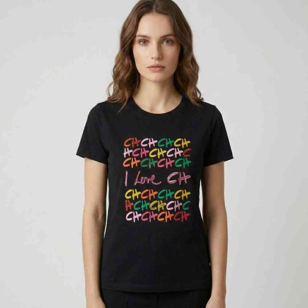Carolina Herrera Graffiti Logo Black Cotton T-Shirt-thumb-0