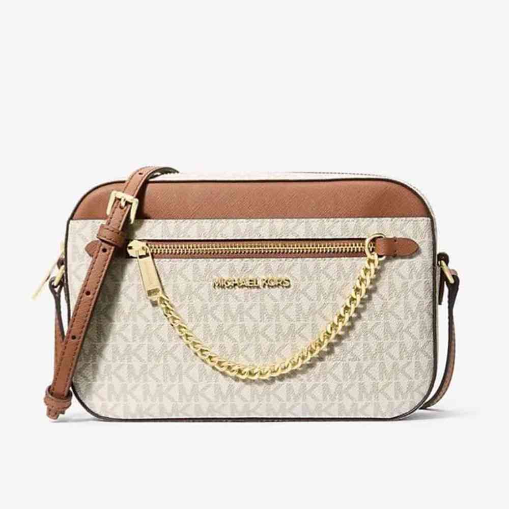 White Michael Kors Jet Set Brown Crossbody Bag