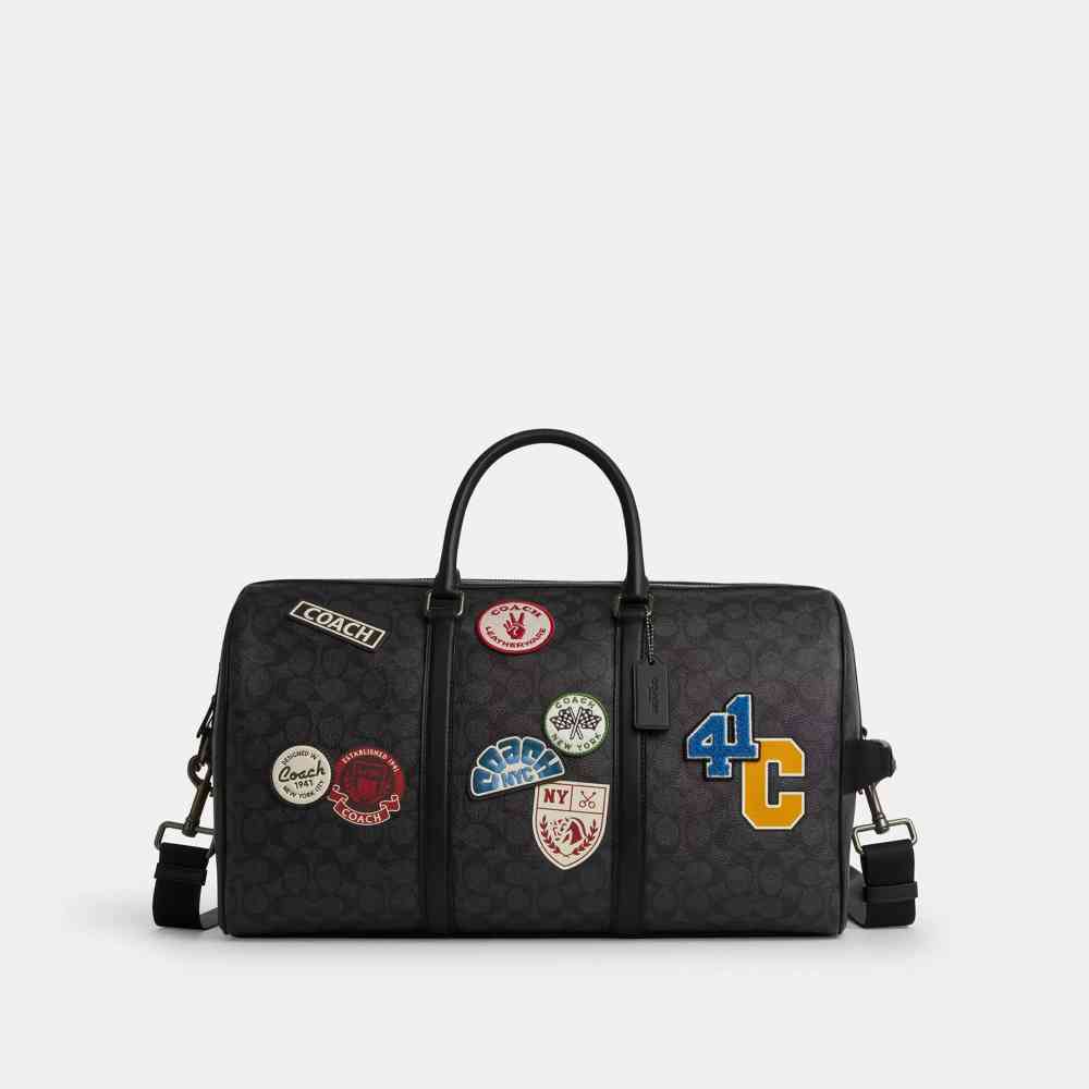 Coach Signature Canvas Black Duffle Bag-thumb-0