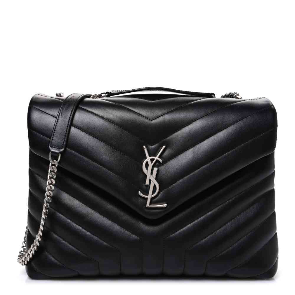 Silver Saint Laurent loulou Medium Black Shoulder Bag