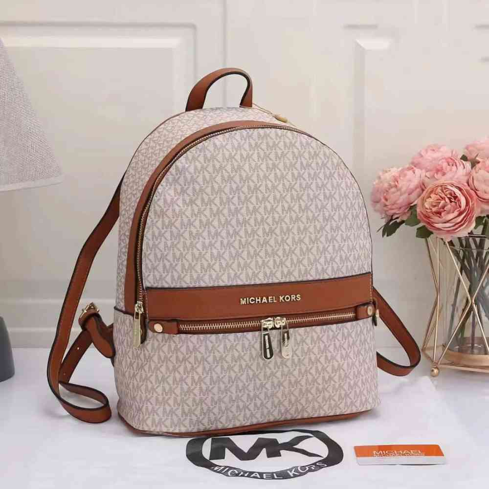 White Michael Kors Kenly Brown Medium Backpack