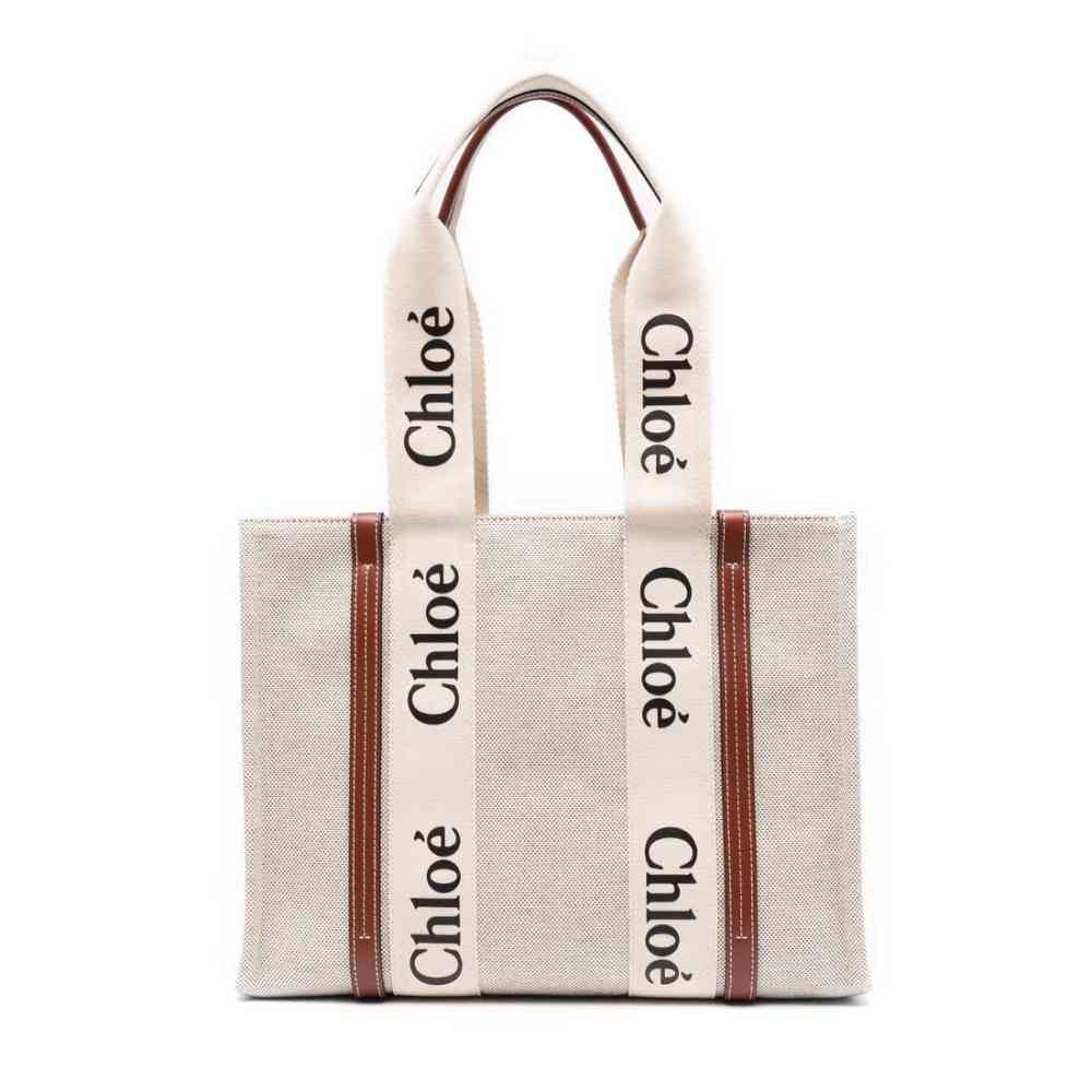 White Chloe Woody Large Tote Bag