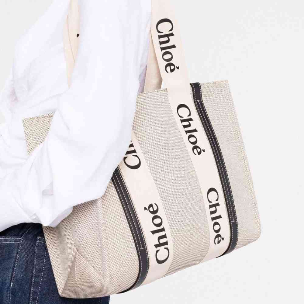 Chloe Woody White Large Tote Bag-2
