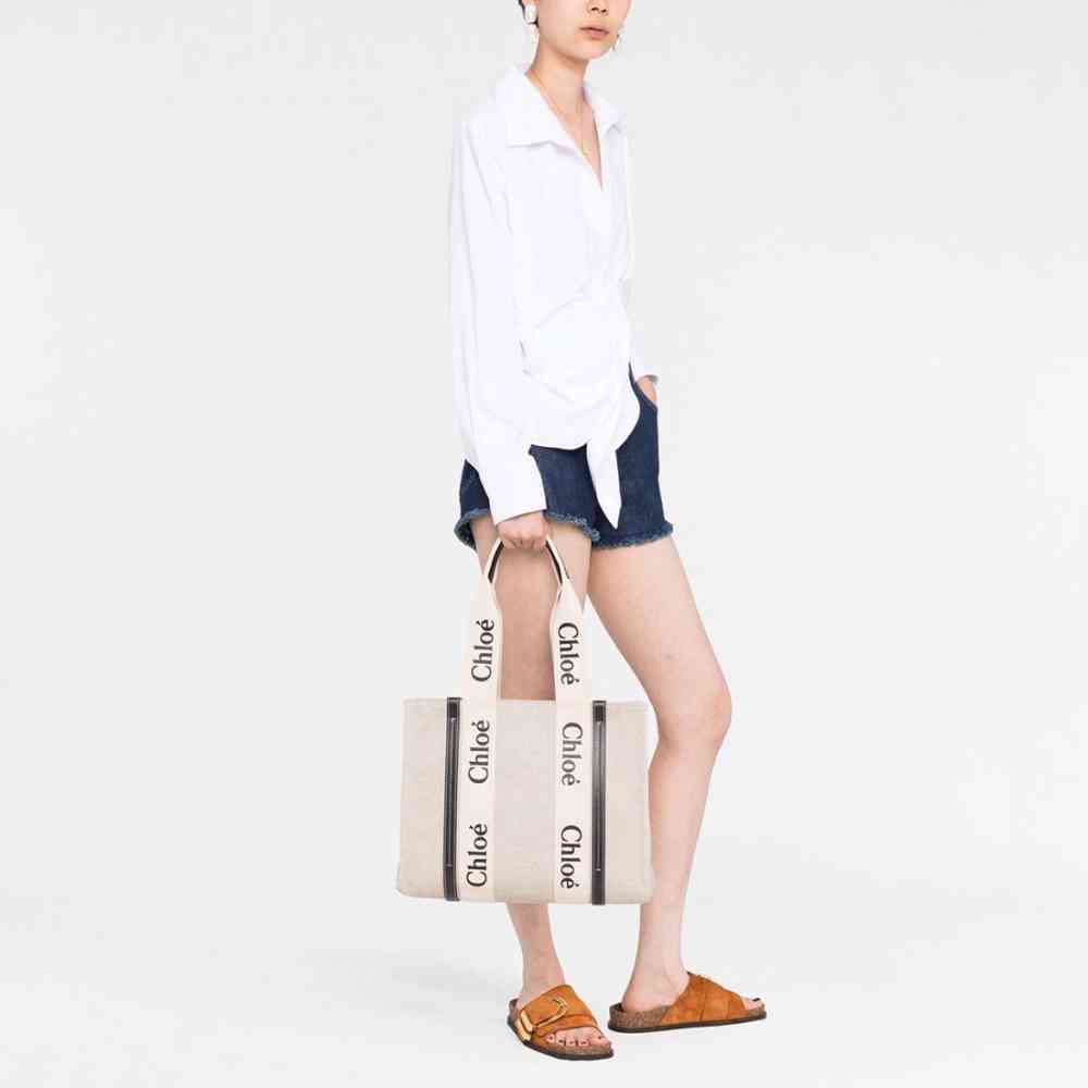 Chloe Woody White Large Tote Bag-5