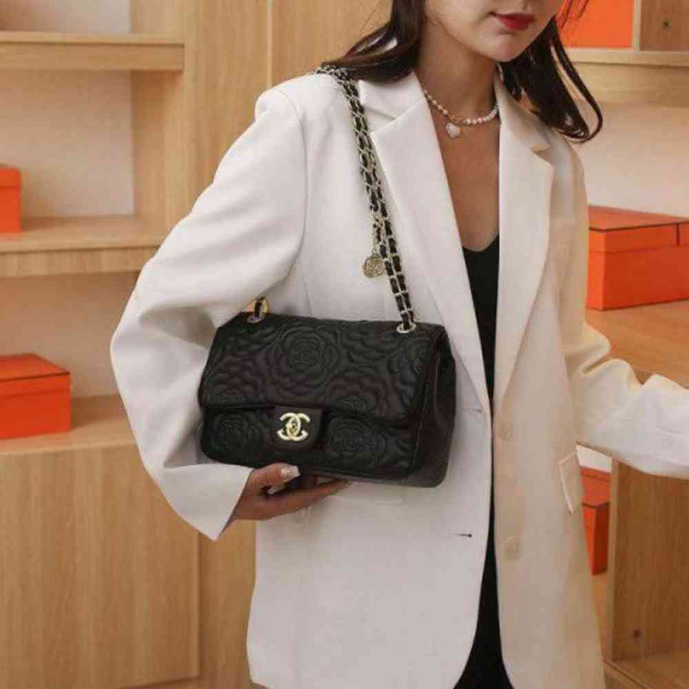 Black Chanel Camellia-Embossed White Limited Edition Flap Bag