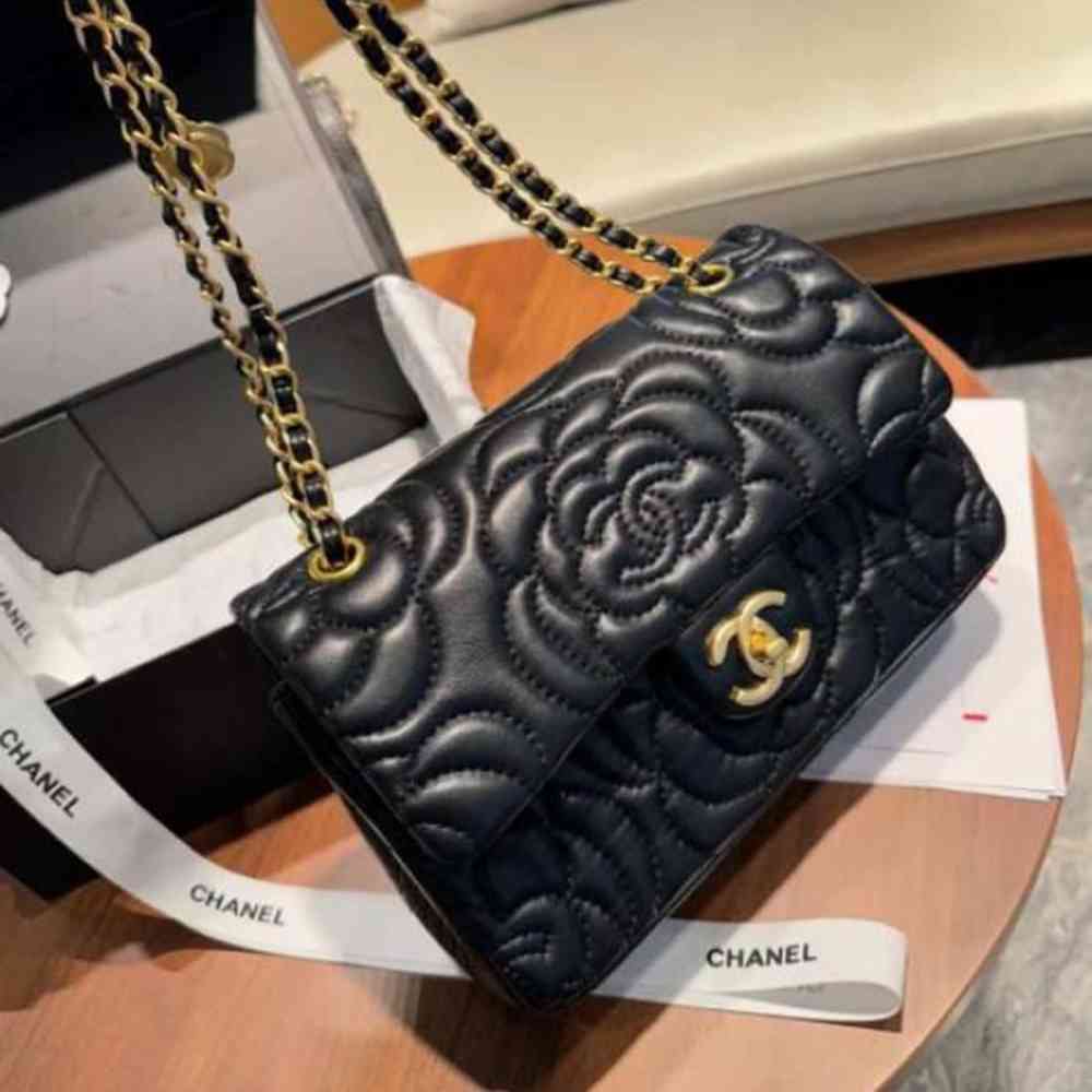 Chanel Camellia-Embossed Black Limited Edition Flap Bag-thumb-1