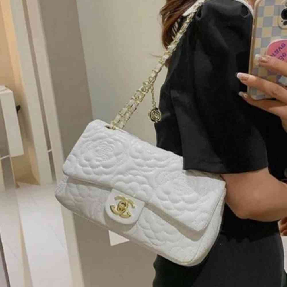 Chanel Camellia-Embossed White Limited Edition Flap Bag-1