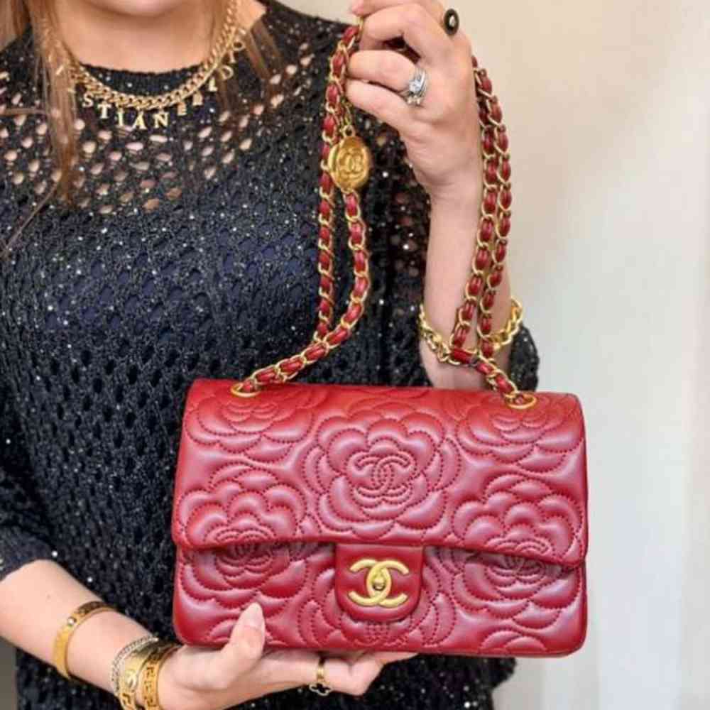Red Chanel Camellia-Embossed White Limited Edition Flap Bag