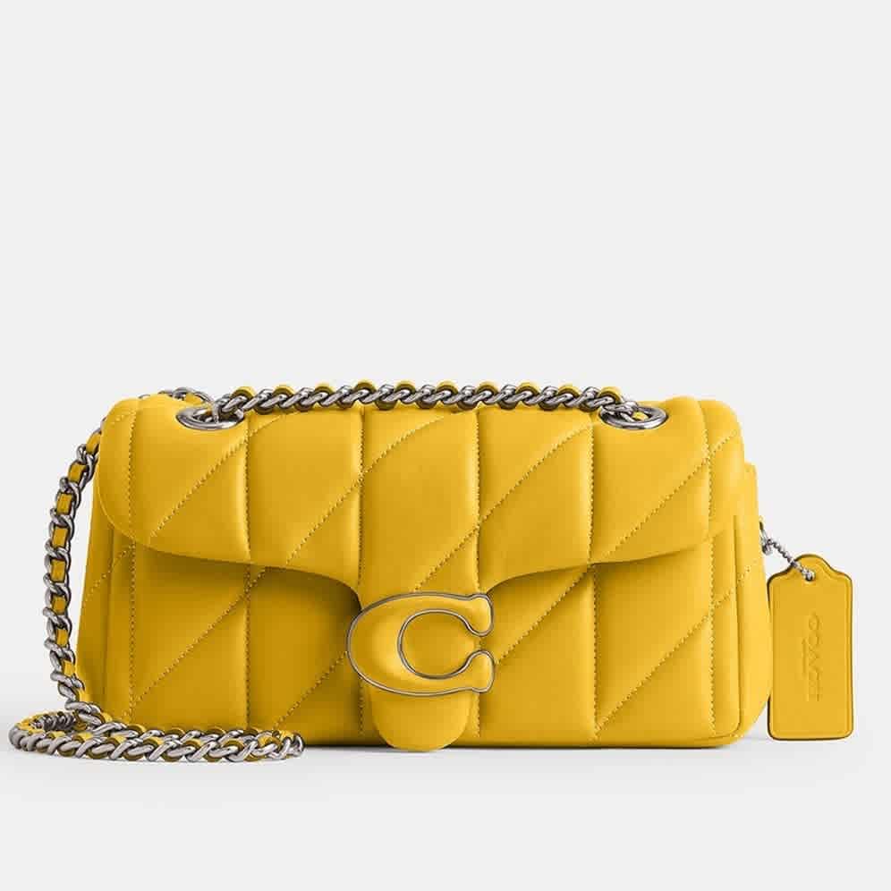 Yellow Coach Tabby 26 Quilted White Sling Bag