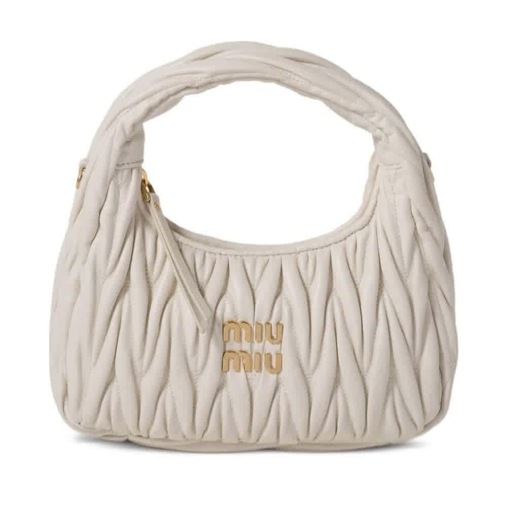 White Miu Miu Wander Matlasse Green Hobo Bag