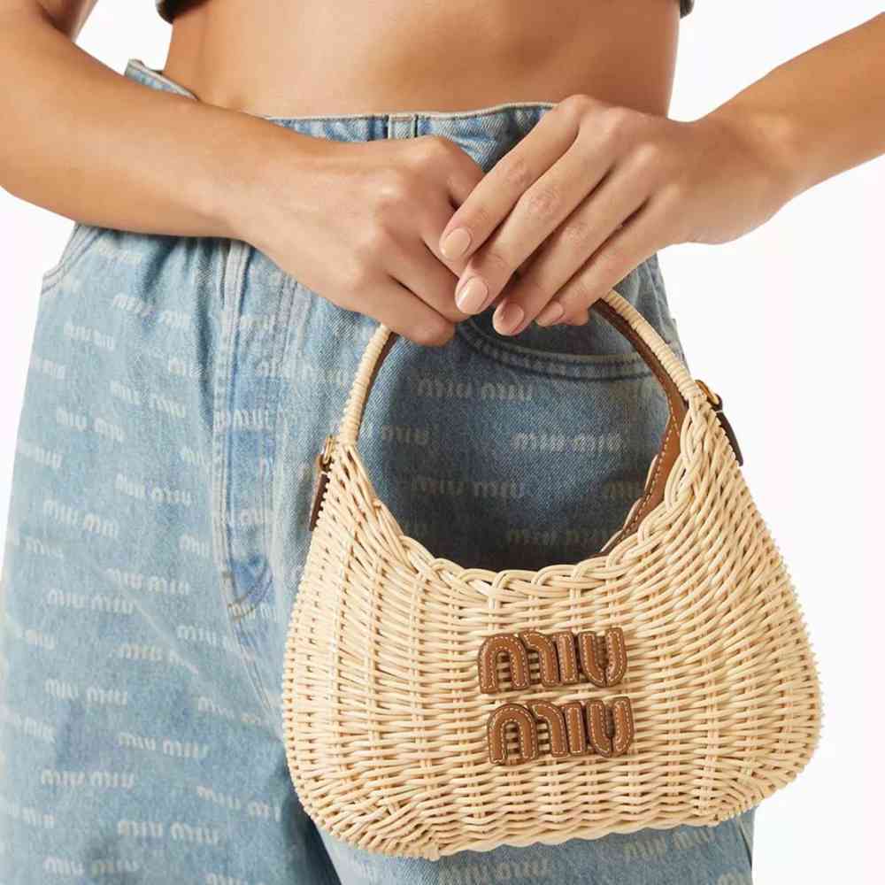 Miu Miu Wander Wicker Brown Handbag-4