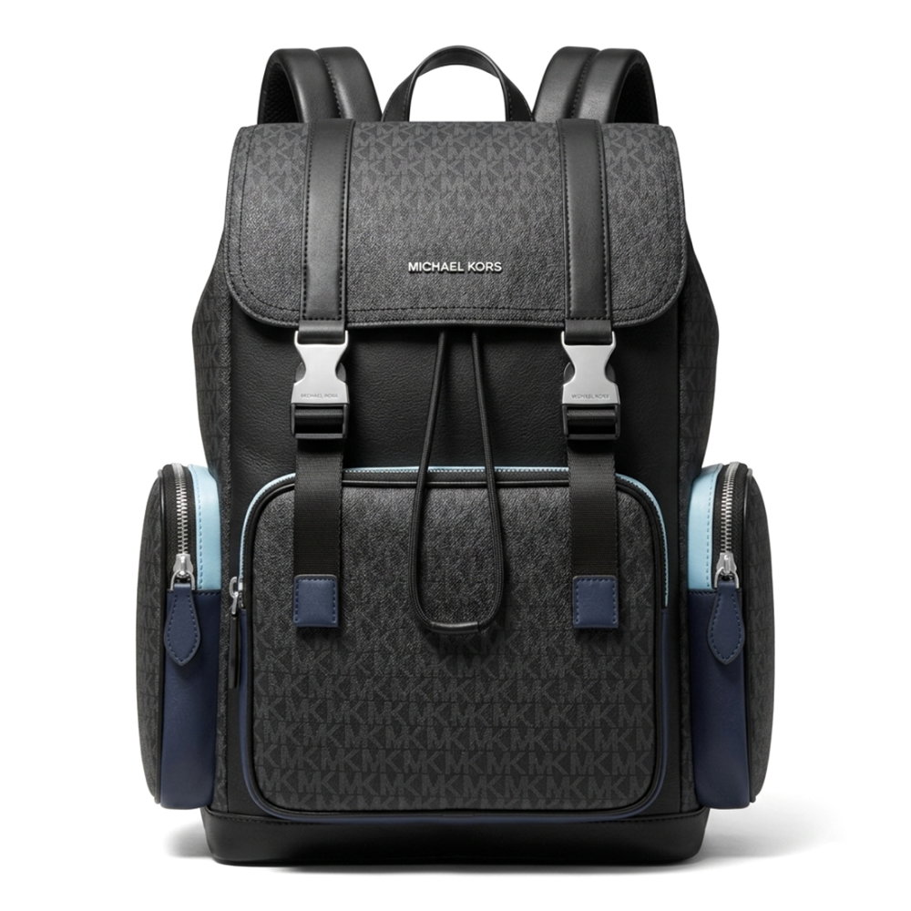 Michael Kors Black & Blue Backpack In Signature Canvas-thumb-0