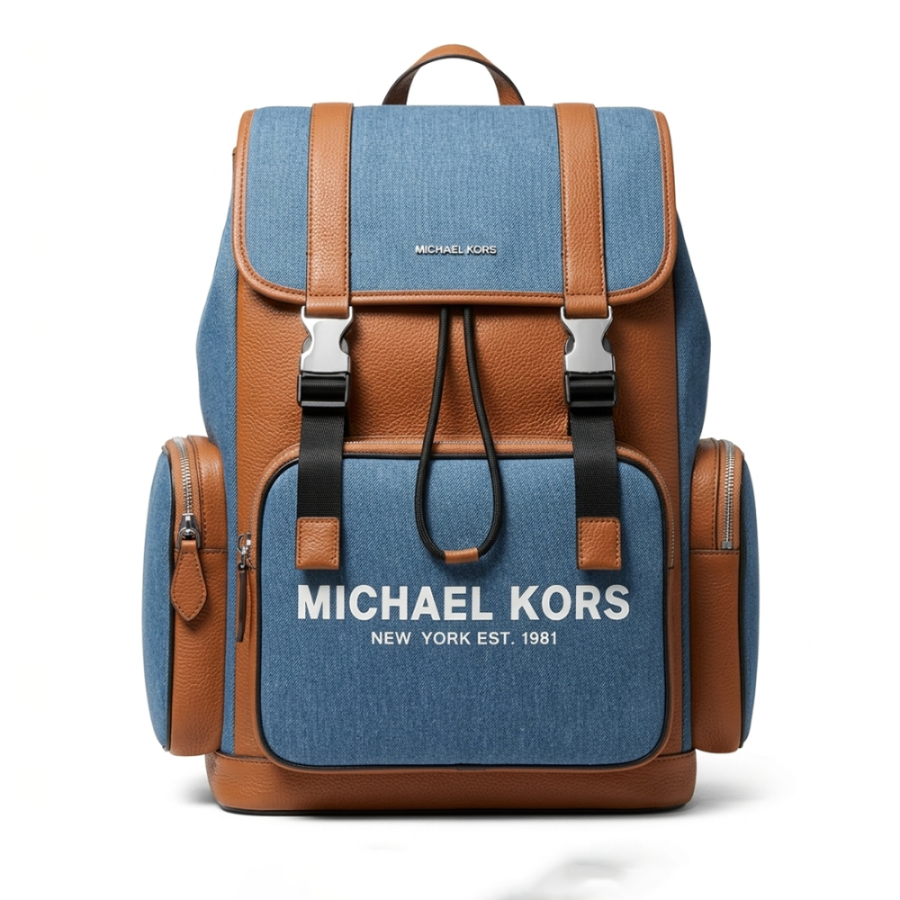 Blue Michael Kors Cooper Two-Tone Canvas Backpack