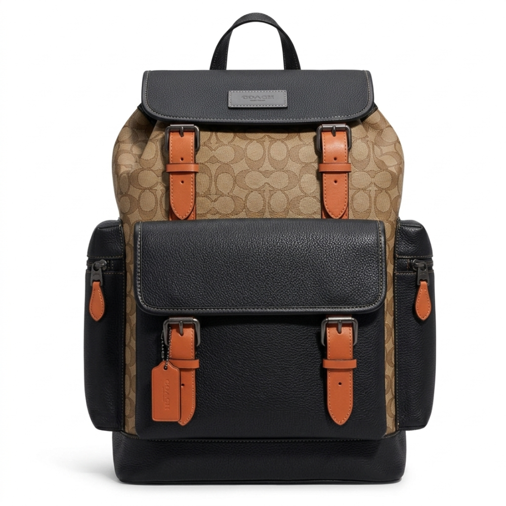 Coach Black & Orange Backpack In Signature Canvas-thumb-0