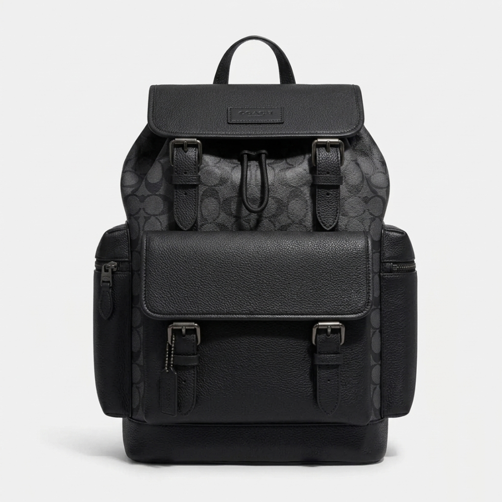 Black Coach Black & Orange Backpack In Signature Canvas