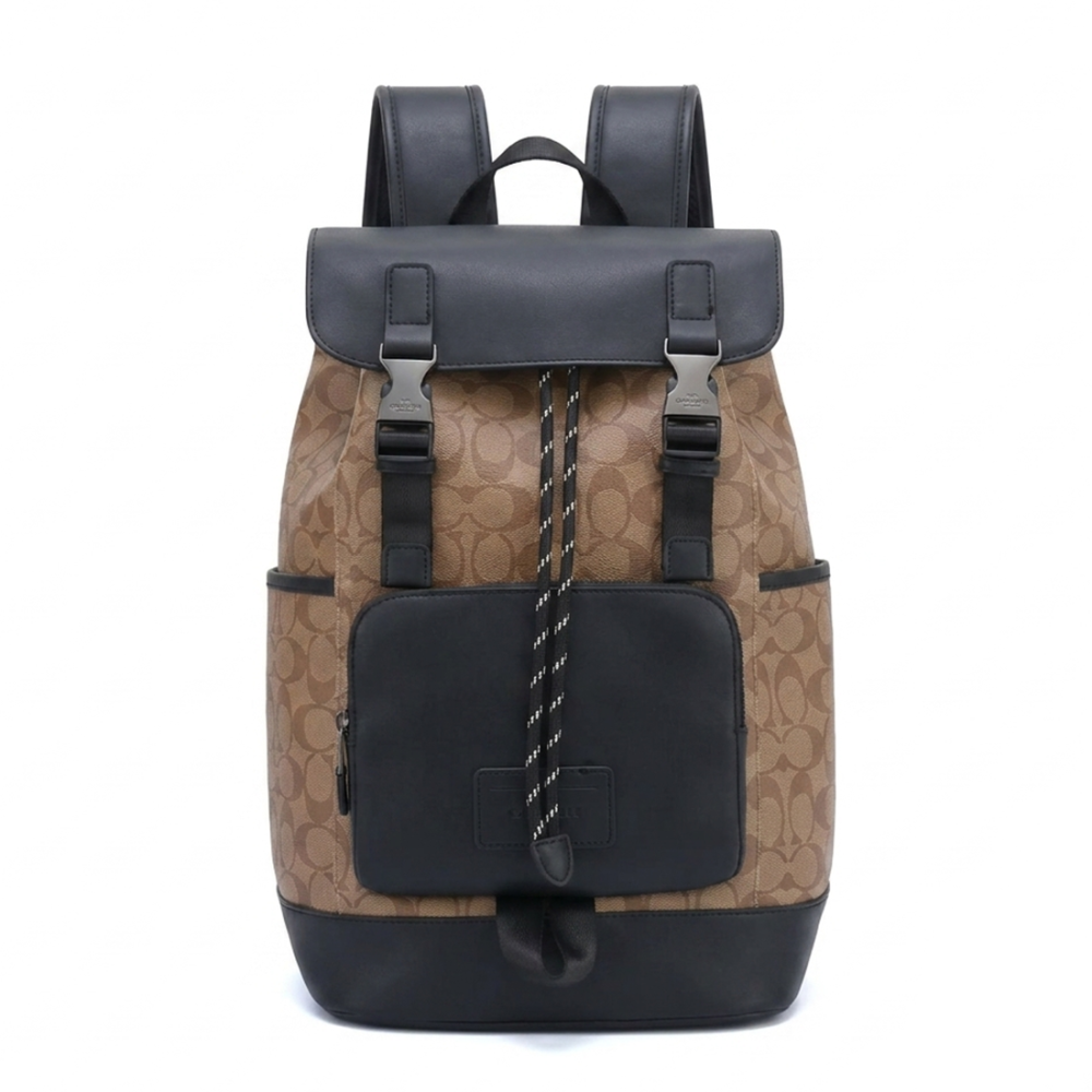 Beige Coach Rivingtone Brown Leather Backpack