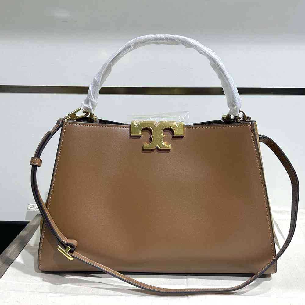 Brown Tory Burch Small Eleanor White Canvas Bag