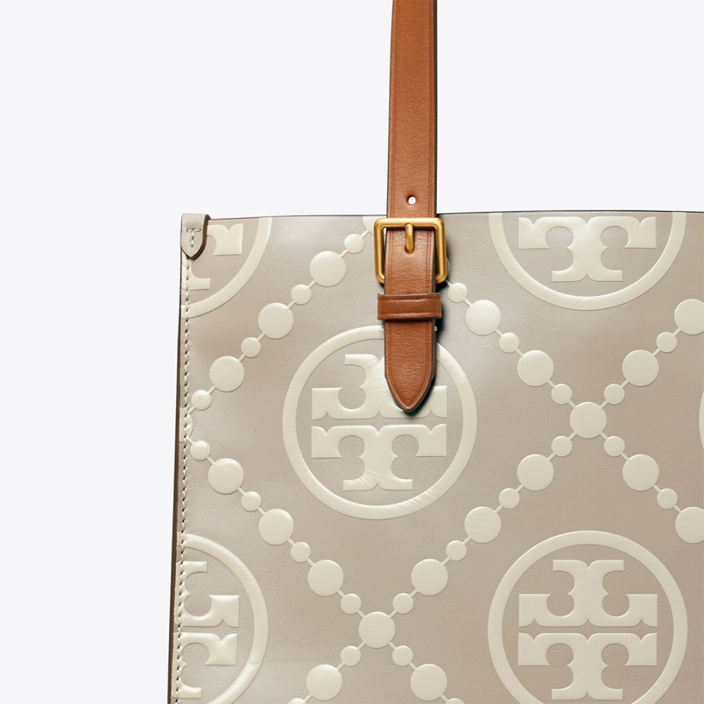 Tory Burch Monogram Cream Contrast Embossed Tote Bag-2