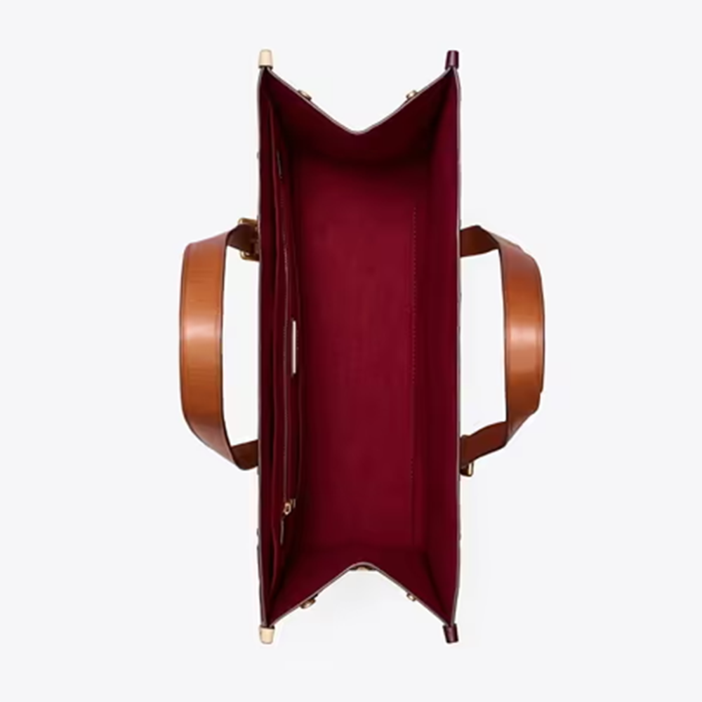 Tory Burch Monogram Wine Contrast Embossed Tote Bag-1