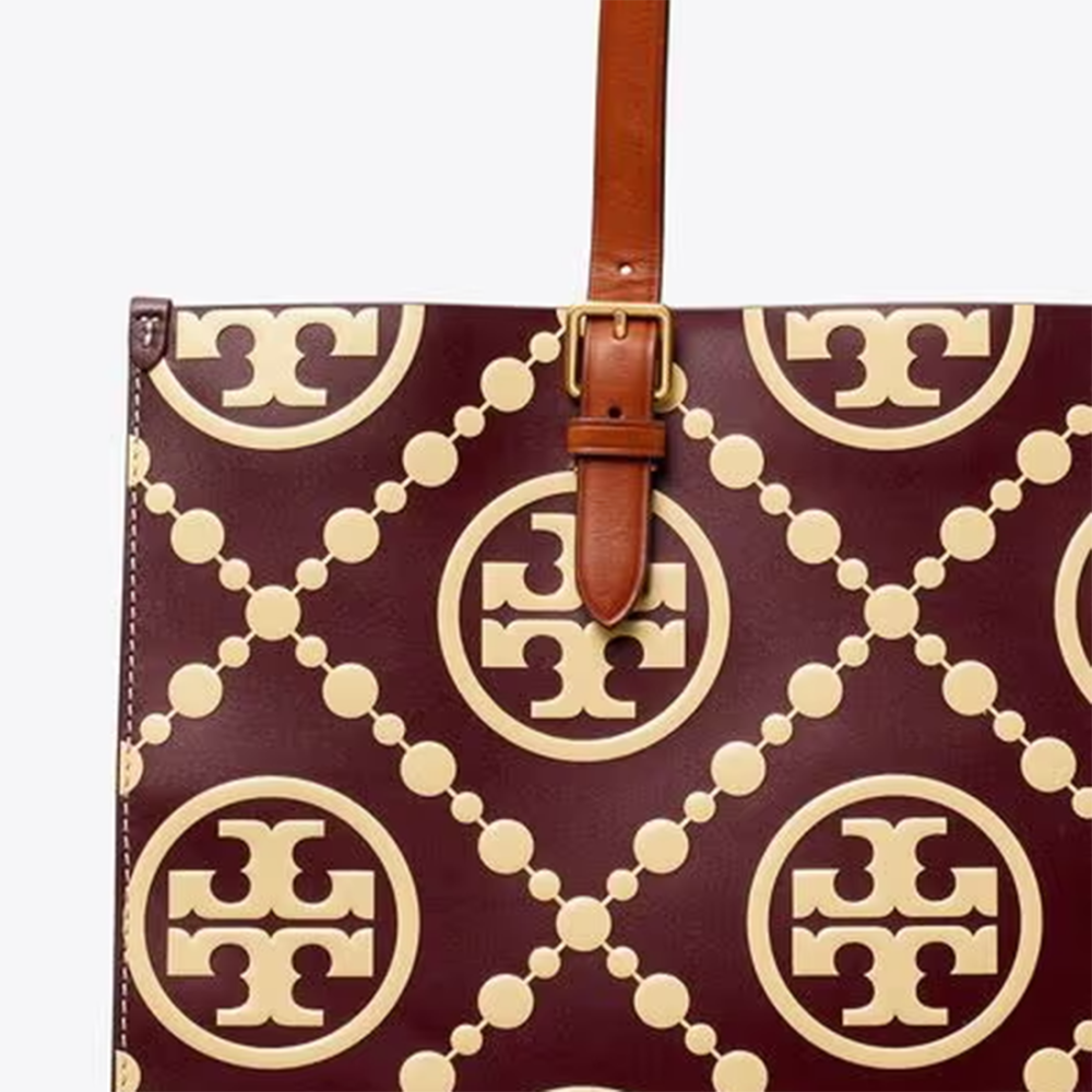 Tory Burch Monogram Wine Contrast Embossed Tote Bag-2