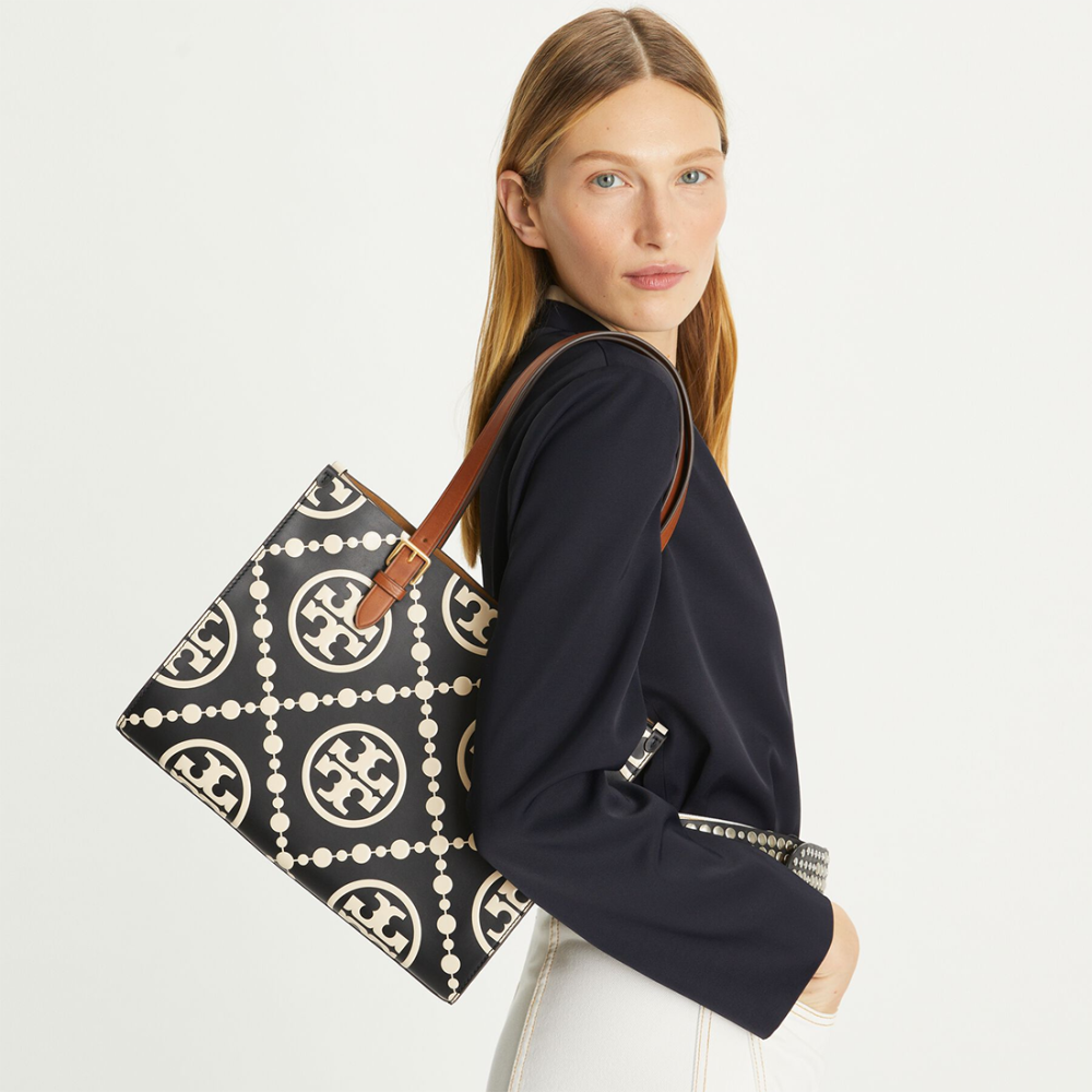 Tory Burch Monogram Black Contrast Embossed Tote Bag-4