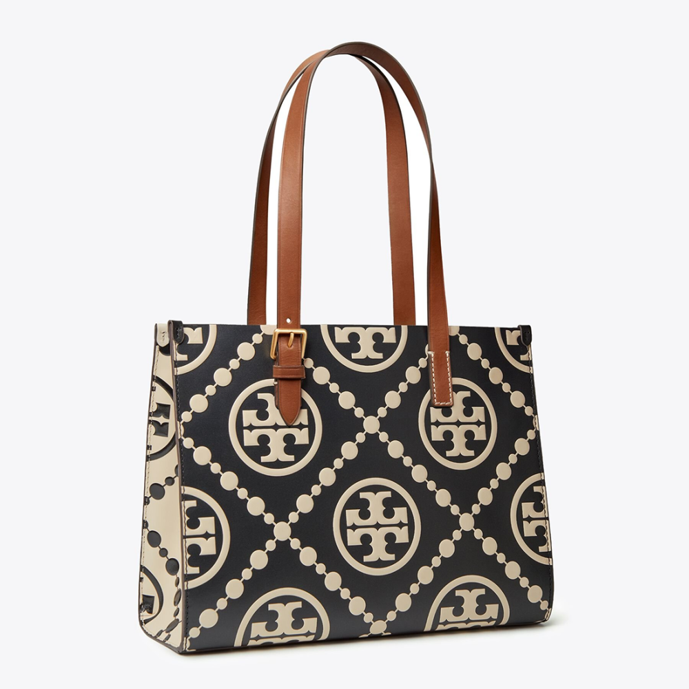 Tory Burch Monogram Black Contrast Embossed Tote Bag-1