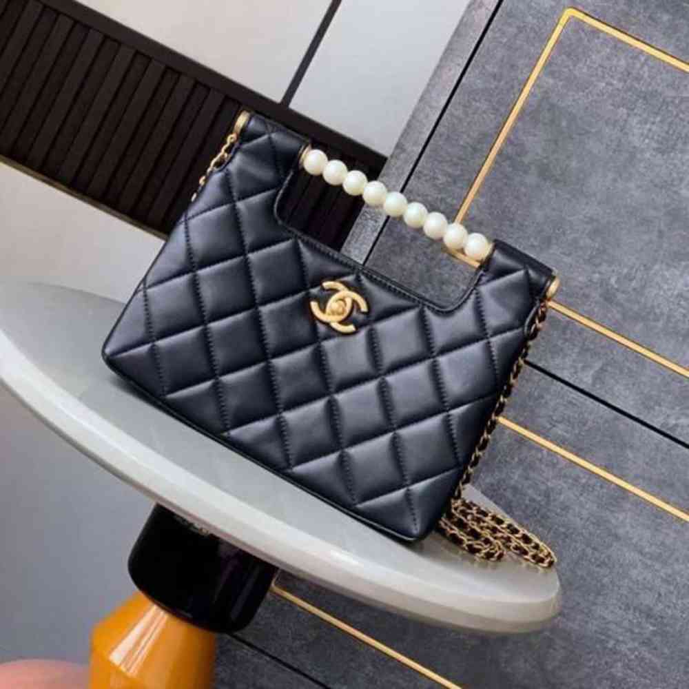 Black Chanel Pearl White Flap Shoulder Bag