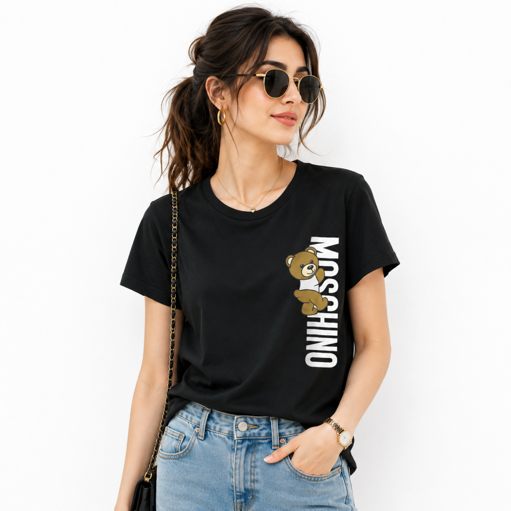 Black Moschino Teddy Bear Graphic White Cotton T-Shirt