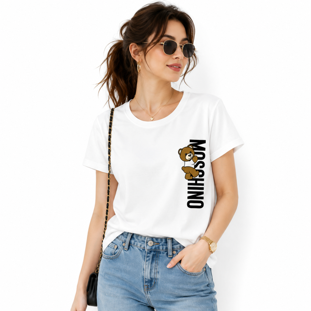 Moschino Teddy Bear Graphic White Cotton T-Shirt-thumb-0