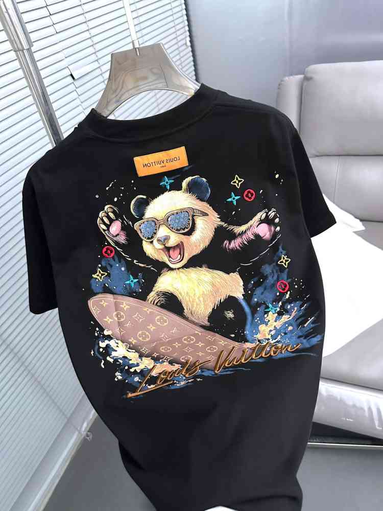 Louis Vuitton Black Embroidery Logo Premium T-shirt-5