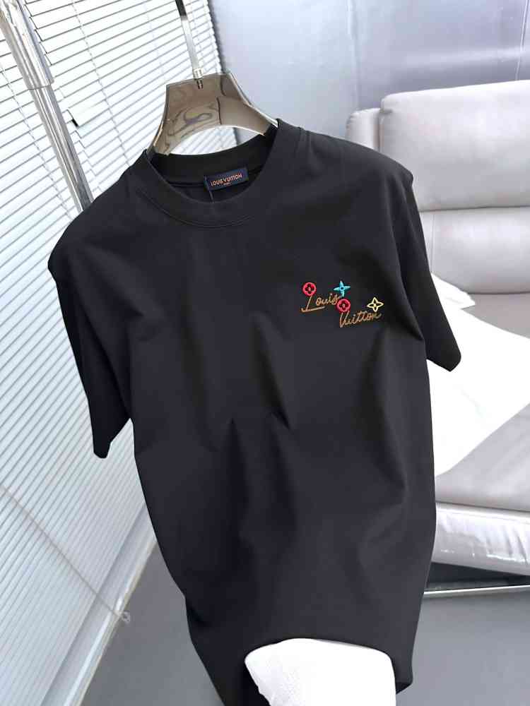 Louis Vuitton Black Embroidery Logo Premium T-shirt-2