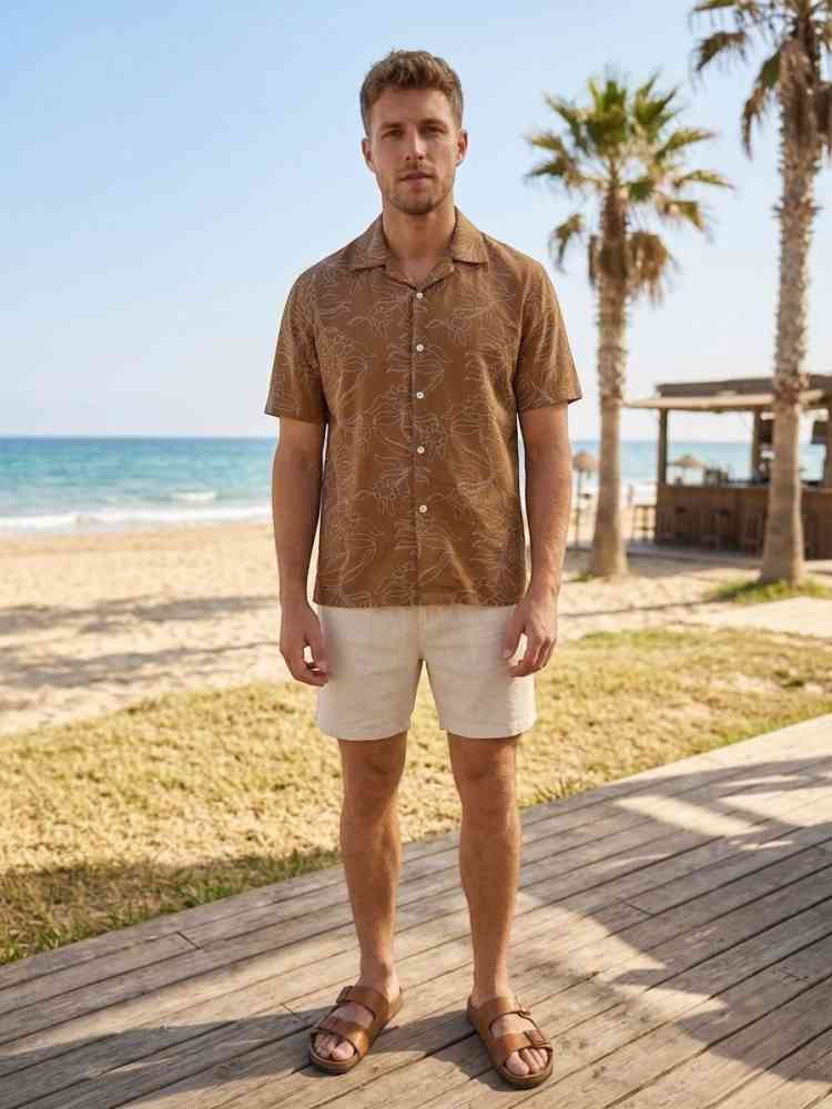 Brown Loewe Cream Premium Quality Short Sleeve Shirt