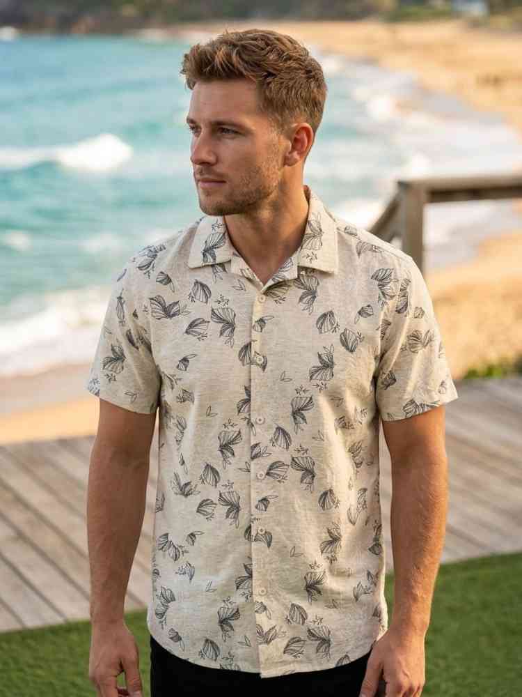 Light Brown Loewe Cream Premium Quality Short Sleeve Shirt