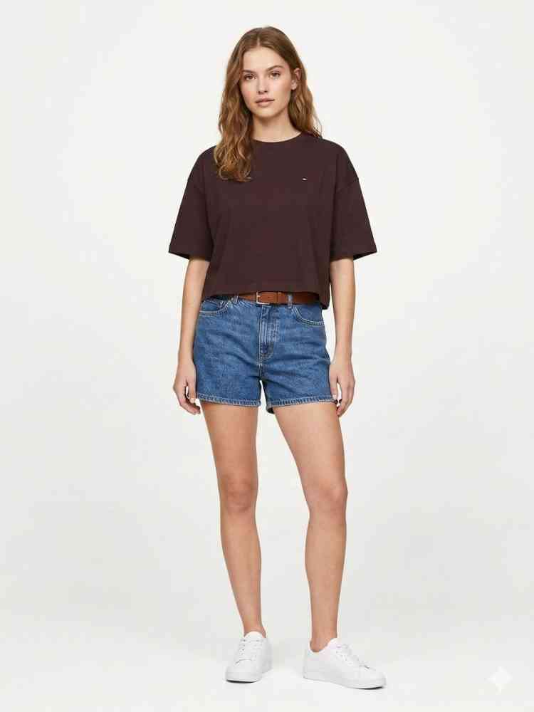Brown Tommy Hilfiger Cream/black Premium Quality Women T-shirt