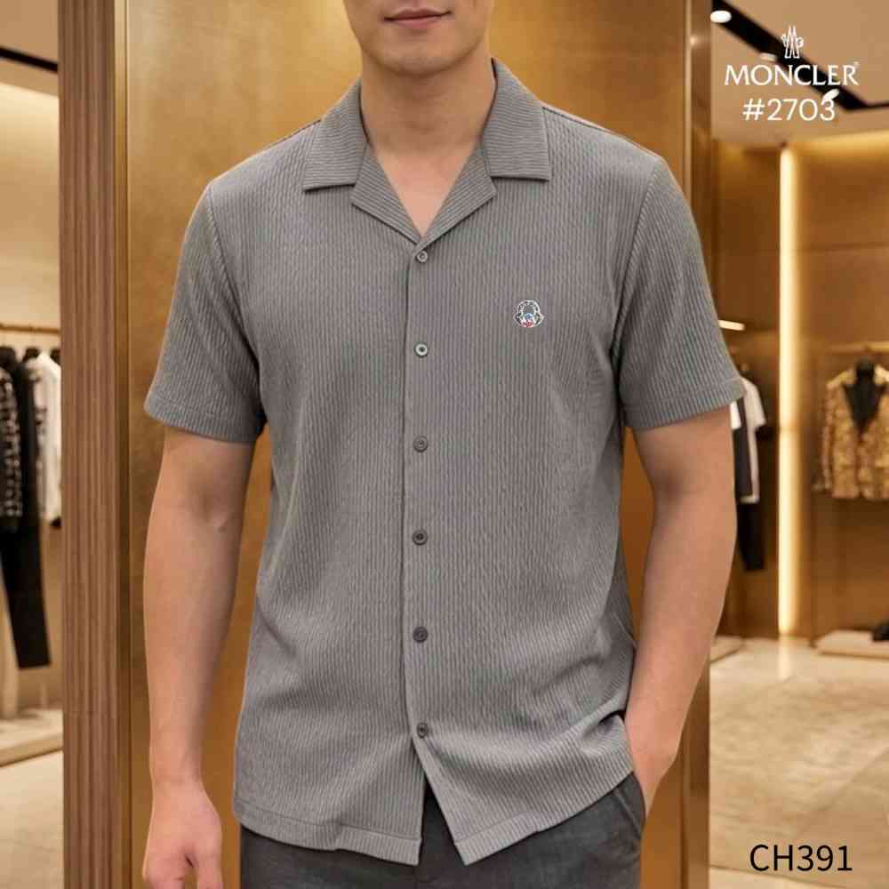 Moncler Grey Premium Quality Short Sleeve Shirt-thumb-0
