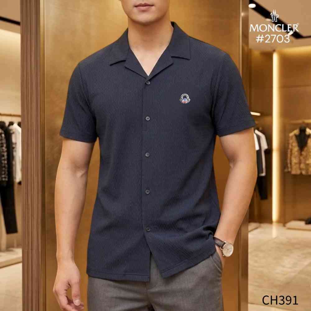 Blue Moncler Grey Premium Quality Short Sleeve Shirt