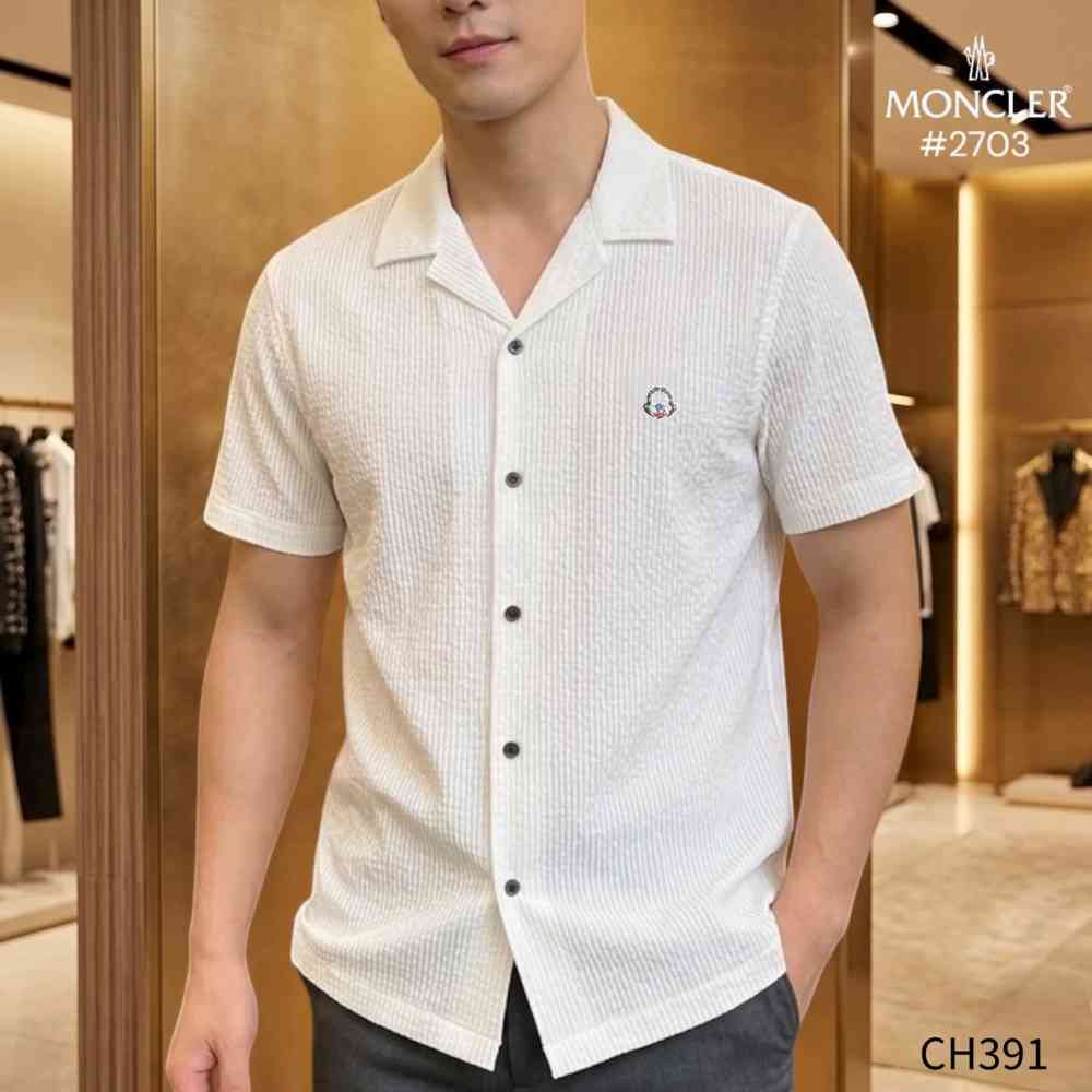 Moncler White Premium Quality Short Sleeve Shirt-thumb-0