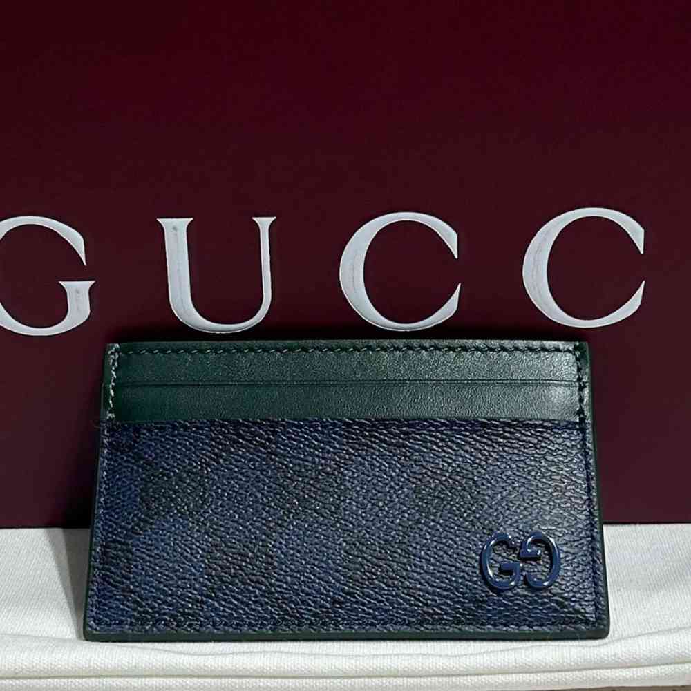 Blue & Green Gucci Double G Grey Premium Card Wallet