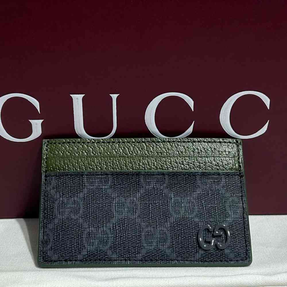 Black & Green Gucci Double G Grey Premium Card Wallet