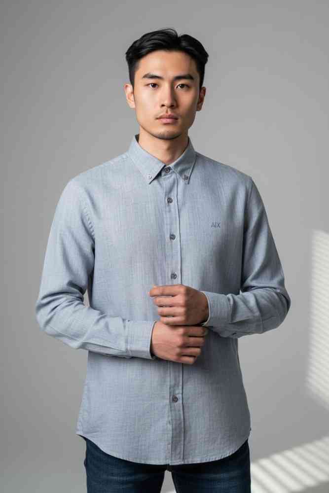 Grey Armani Exchange Blue Premium Quality Cotton Shirt