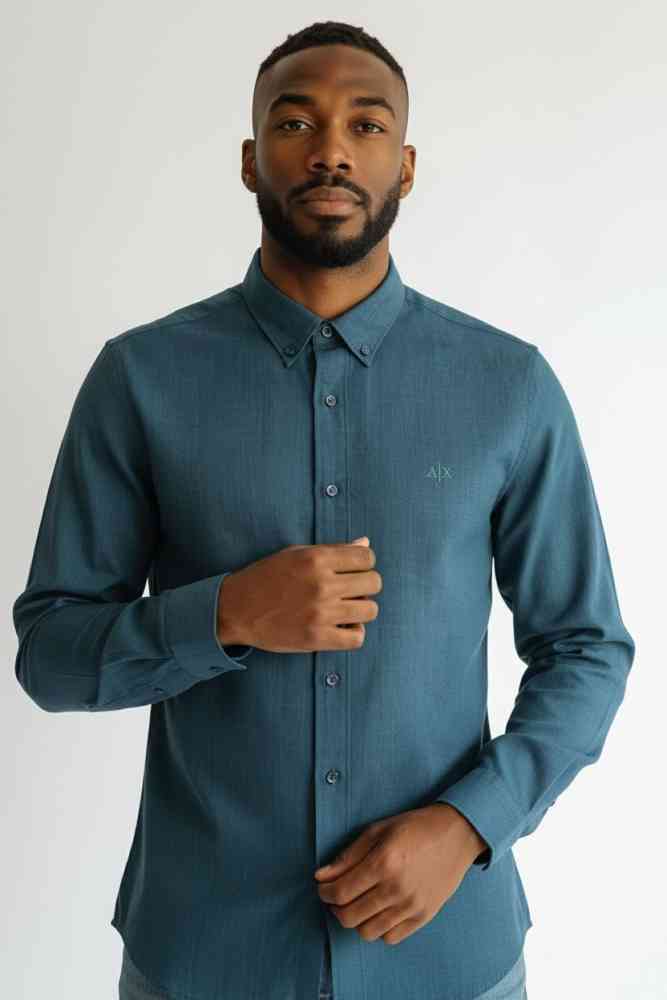 Armani Exchange Teal Blue Premium Quality Cotton Shirt-thumb-0
