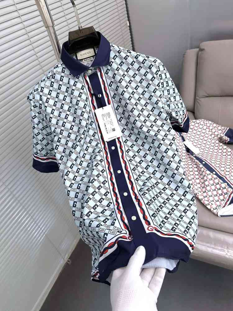 Gucci Blue Premium Quality Short Sleeve Shirt-thumb-1