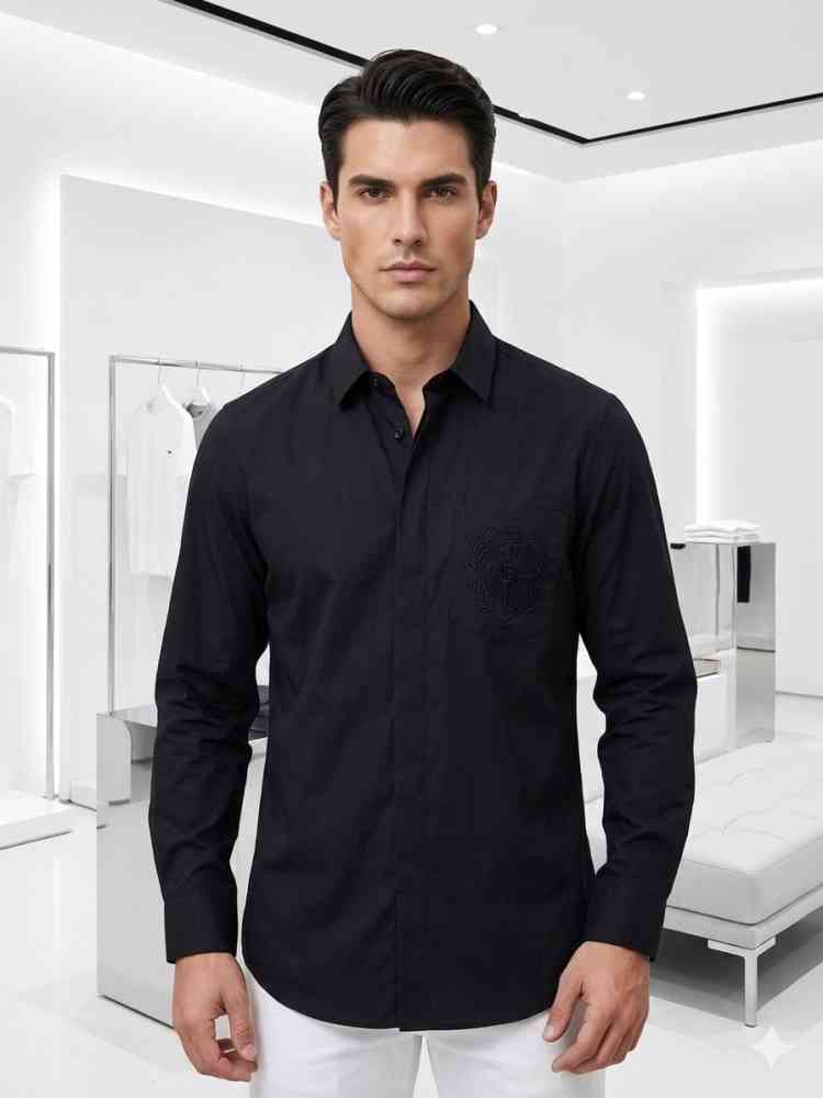 Black Balmain Embroidered White Premium Cotton Shirt