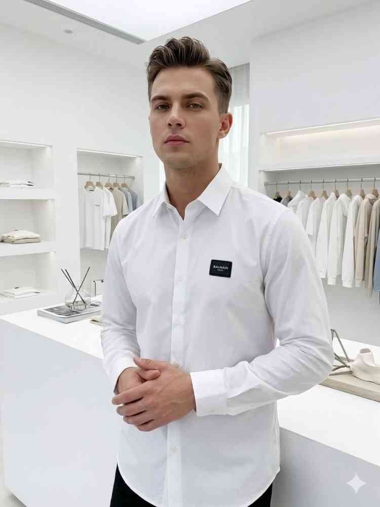 Balmain Embroidered White Premium Cotton Shirt-thumb-0
