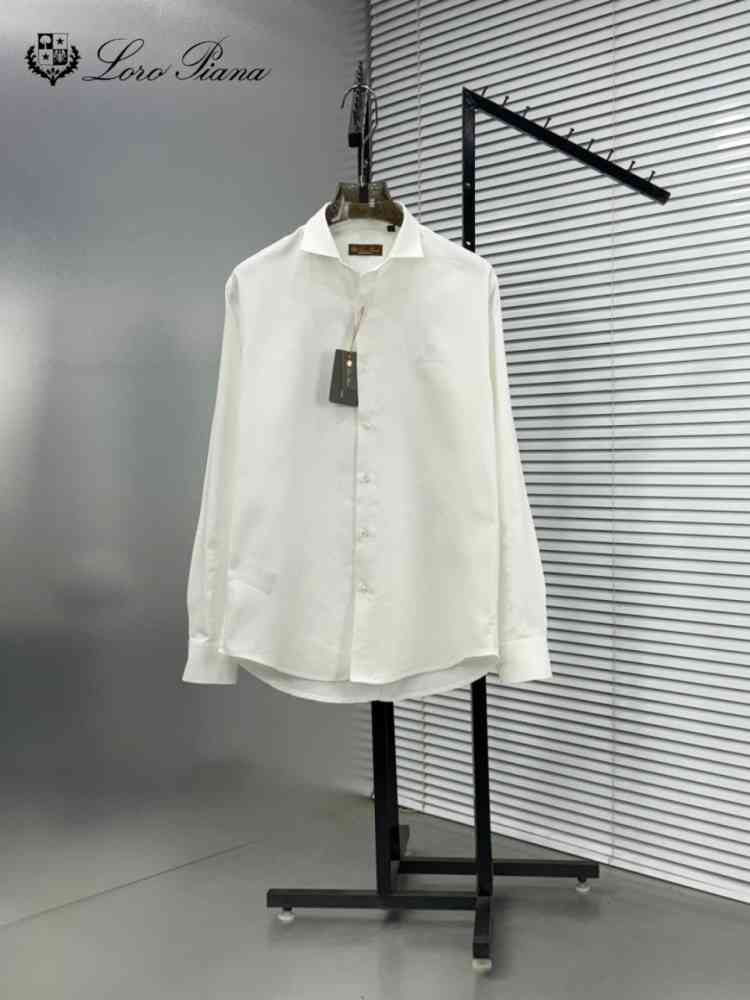 Loro Piana Embroidered White Premium Cotton Shirt-thumb-0