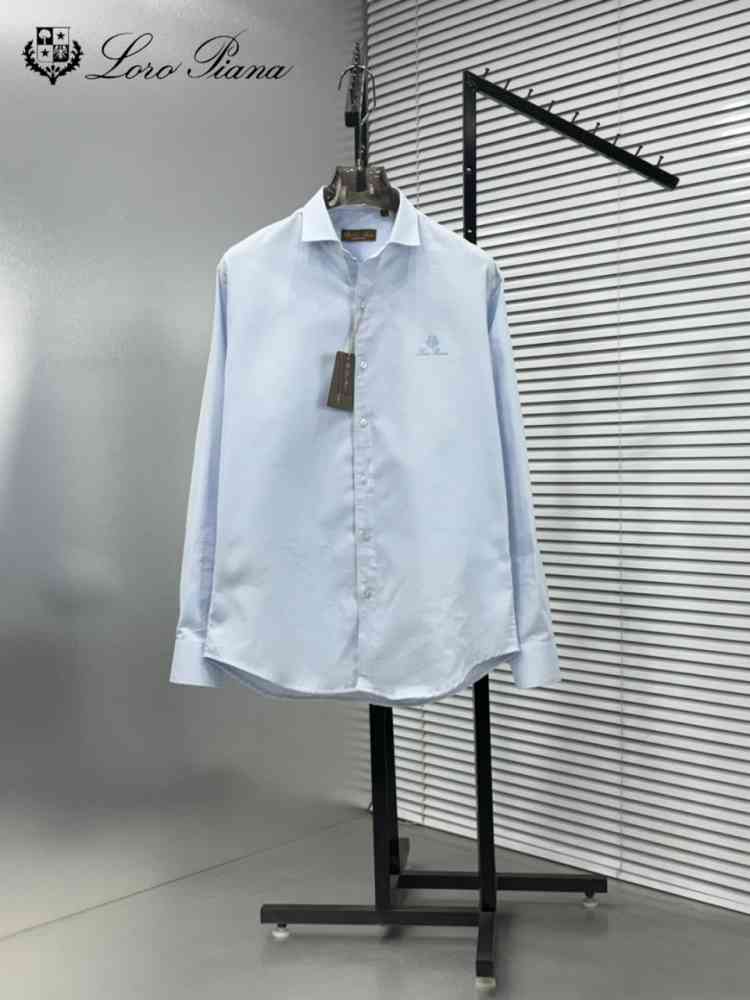 Loro Piana Embroidered Sky Blue Premium Cotton Shirt-thumb-0