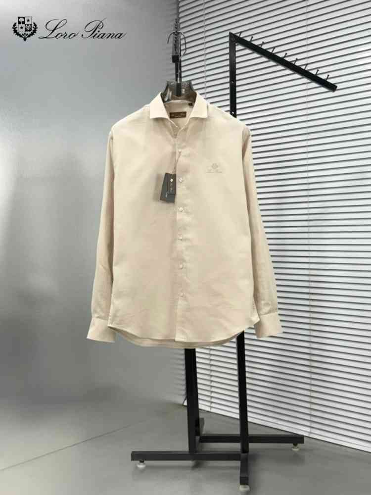Cream Loro Piana Embroidered White Premium Cotton Shirt