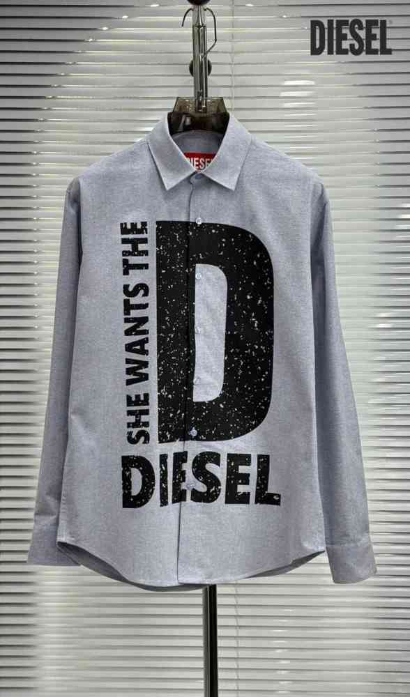 Grey Diesel Embroidered Black Premium Cotton Shirt