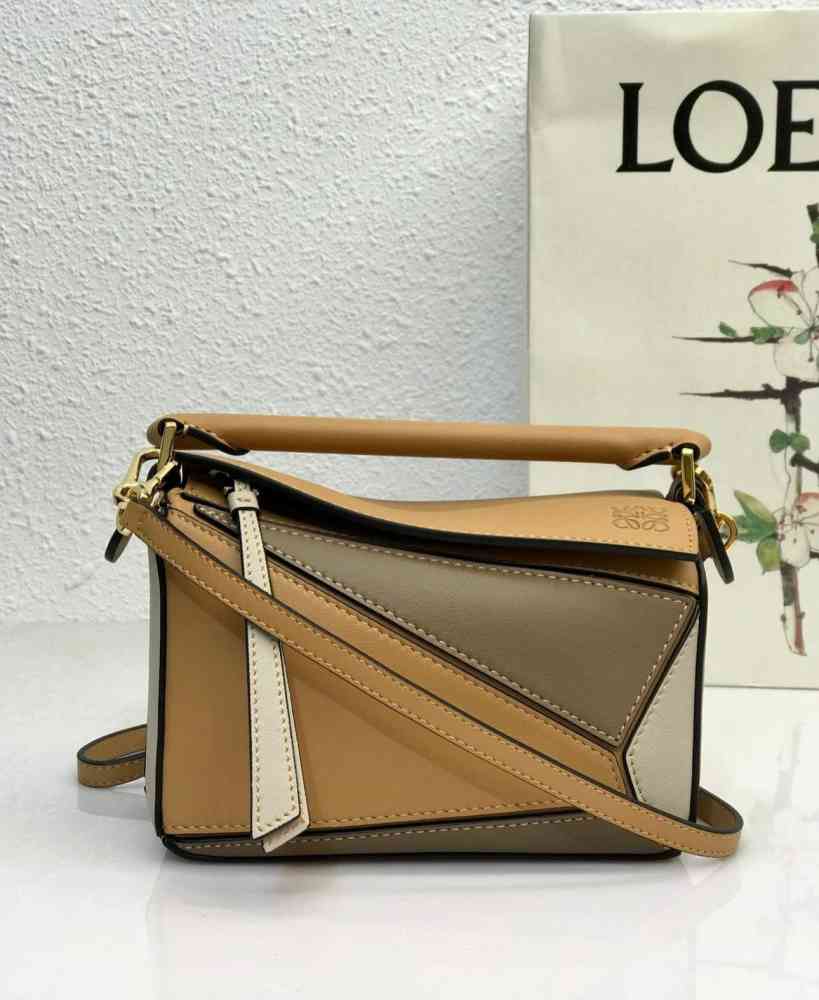 Loewe Brown Leather Mini Puzzel Handbag-thumb-0